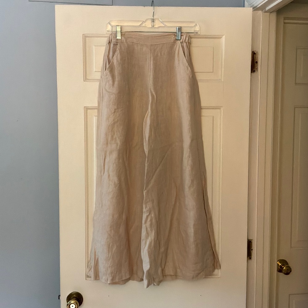 CP Shades 100% Linen Wide Leg Pants Tan Beige XS Coastal Boho Minimalist Neutral
